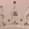 Outros acessórios de moda Luxury vintage Golden Big Crown Tiaras Rhinestones Royal Bridal Queen Princess Palaval Coroa Coroa Damas de Hinguades NA J230525