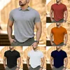 Men's Casual Shirts Men Button Up Short Sleeve Slim Fit Business V Neck Shirt T Blouse