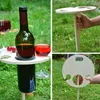 Mobili da campo Tavolo da vino pieghevole Palo per sabbia ed erba Spiaggia portatile Prato robusto Giardino Campeggio rotondo in legno