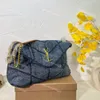 Original loulou puffer axelväska 30 cm kedja handväska medium tygväskor märkesdesigner messenger crossbody purses plånbok 3 färg denim canvas tyg med låda