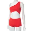 ملابس السباحة الصيفية للسيدات جديدة ضيقة واحدة كتف قصيرة أعلى جيب بدلة عارضة ألوان صلبة بدلات الاستحمام مصمم بيكيني
