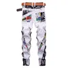 Męskie dżinsy Europejskie amerykańskie mężczyzn kolorowe dżinsy Spring Alphabet Digital Printing Pants Męskie mody Casualne spodnie 230524