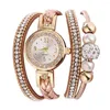 Polshorloges dames strass kraal ronde wijzerplaat snapknop multi -layer armband kwarts horloge