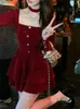 Sıradan Elbiseler Suninbox Noel kırmızı zarif kadife elbise kadınlar vintage mini kadın Kore Moda Partisi y2k kış 2023