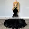 セクシーなブラックマーメイドウエディングドレス2023ワンショルダーゴールドアップリケアフリカン女性ガラパーティーガウンヴェスティドスデオカジョンフォーマル