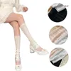 Women Socks Spring Summer Girls Sweet Ice Silk Leg Sleeves Japanese Style Bowknot Striped Sun-Protection Foot Cover Up