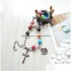 Beaded Mticolor Plastic Rosary Armband Women Cross Religious smycken Drop Delivery Armband DhSkt