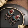 Dangle Chandelier Rose Goldn Tassel Earring For Women Bohemia Ethnic Red Natural Stone Female Indian Jewelry Accessories Drop Deli Dhv5Q