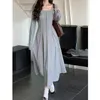 Abiti casual Elegante abito monopezzo Moda coreana Primavera Autunno Basic Manica lunga Midi Colore puro Even Party Female Chic