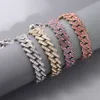 Łańcuch 15 mm Bling Hip Hop Cuban Link Bracelets dla kobiet mężczyźni lodowato