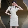 Vêtements ethniques chinois traditionnel dentelle blanche femmes amélioré court Cheongsam été Qipao robe CNY