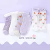 Socks Girls '5 par/batch vår- och sommar bomullsbarnstrumpor Söta lavendelblomma mönster G220524