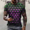 Mens T-Shirt Tee Optical Illusion Crew Neck Round Neck Green Purple Light Green Rosy Pink Dark Purple 3D Print Plus Size Casual Daily Short Sleeve Clothing Apparel Vint