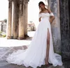 Elegante Al Largo Della Spalla Una Linea Abito Da Sposa Maniche Corte Spacco Laterale Organza Donne Abiti Da Sposa 2023 abiti da sposa