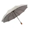 Paraplu's retro volledig automatische mannen vouwen regenparaplu 3folding business houten handvat paraguas plegable resistente al viento