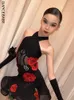 Стадия Wear Girls Latin Dance Drant Dress Halter Neck Rose Rumba Ballroom Performance Performance Promame Advale 10355