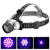 19 LED UV Ultraviolet Phare Violet Phare Étanche Lampe De Poche Extérieure 395nm Violet Tête Lampe Torches Lanterne Pour La Chasse Pêche