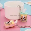 Key Rings Fashion Creative Pearl Milk Tea Keychains Simation Drink Cartoon Leuke kettingliefhebbers Tassen Hanglijtage Keyring Drop Delivery Juwel DHBK1