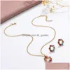 Oorbellen ketting set colorf zirkoon sieraden sets Koreaanse mode holle ronde hanger voor vrouwen sieraden bisuteria drop de dhgarden dhhuf