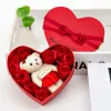 Caja de regalo de rosas para el Día de San Valentín, recuerdo de fiesta, 10 flores de jabón, ramo de oso, regalos de decoración de boda, cajas románticas en forma de corazón para vacaciones