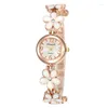 Armbandsur Felogio Feminino Rose Gold Watches Women Flower Design Women's Watch White Enamel Slim Band Quartz Big Dial Clock