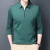 Mens Polos Solid Polo Shirt Lapel Long-sleeved Zipper Collar Fashion Spring and Autumn Thin Casual Loose Tops 230524