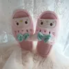 Tofflor Kawaii Cartoon Women Girl Japanese Anime Flat Peep Toe Plush inomhusskor Non-Slip Casual Pink Spring Autumn