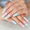 Uñas postizas Almendra Muleti Color Azul Superior Prensa falsa en puntas de uñas Salones en casa Manicura Cubierta completa Reutilizable Con clase