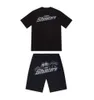 Summer New Trapstar London Shooter Short-Sleeved T Shirt Suit Chenille Dekodowanie czarnego lodowego smaku