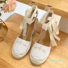 Linen Embroidered Espadrilles wedges Sandals heeled Platform Pumps heels open-toe women's designers leather outsole sea Sand Casual shoes