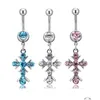 Obigo do botão do umbigo Treça sexy Crystal Cross Of Life Bars Piercing Dreamcatcher Tassel Body Jewelry Drop Deliver