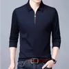 Mens Polos Solid Polo Shirt Lapel Long-sleeved Zipper Collar Fashion Spring and Autumn Thin Casual Loose Tops 230524