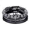 Bangle 3pcs/Set Hip Hop Crown Bracelets 8MM Cubic Micro Pave CZ Ball Charm Braided Braiding Man Luxury Jewelry Pulseira Bileklik