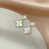 Fashion Vintage 4/Four Leaf Clover Charm Stud Earrings Back Mother-of-Pearl Silver 18K Gold Plated Agate for Women&Girls Valentine's Mother's Day Wedding Jewelry Gift I