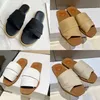 Women Sandals Designer Woody Flat Sandal Lettering Slippers Calfskin Canvas Cross Straps Shoes Summer Beach Flip Flops Outdoor Leather Sole Slides With Box NO290