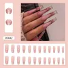 False Nails 24pcs Nail Tips Press On Full Cover DIY Long French Ballerina Shining Pink Sequins Fake