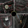 Applique denim Men vintage rivade knäbyxor tryckt mode hiphop spray målade shorts motorcykel jeans p230525