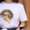 Damen T-Shirt Einzelhandel Designer Damen T-Shirt Plus Größe S3Xl Kurzarm Tops Leopard Lippen Print Rundhals T-Shirt Sommerkleidung Femal Dhbid