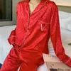 Dames nachtkleding Kanten pyjama set voor dames Satijn Zijde 2-delig Pjs Dames Luxe Hoge kwaliteit Lang Winter Loungewear Huiskleding Outfits Thpl