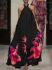 Abiti casual Celmia 2023 Summer Halter Sundress Femme A-line Backless Bohemian Floral Printed Long Robe Sexy Women Loose Maxi Dress