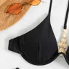 Noir Sexy Bikini femmes 2023 dos inversé en forme de T décoratif taille haute 2 pièces été plage maillots de bain P230525