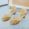 Sandals Baby Shoes Kids Footwear Child Girls High Heel Fashion Summer Diamond Pearl Princess Leather Performance F11388