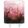 Rideaux de douche paysage rose fleurs de cerisier arbre château bâtiment salle de bain décor maison bain imperméable Polyester rideau ensemble