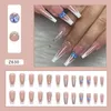 False Nails 24pcs Nail Tips Press On Full Cover DIY Long French Ballerina Shining Pink Sequins Fake