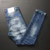 Erkek kot moda sokak kıyafetleri erkek kot pantolon retro açık mavi elastik ince yırtık kot erkekler boyalı tasarımcı hip hop denim kalem pantolon hombre 230524