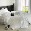 寝具セット3次元プリーツフリル白いフランスの結婚式セット600TC洗浄コットンソフト羽毛布団カバーベッドシート枕カバー