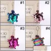 Keychains Lanyards 8X15Cm Cute Turtle Shiny Keychain Sequins Key Rings Chains For Women Cars Bag Accessories Pendant Holder 4 Styl Dhfb6