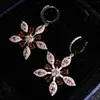 Kolczyki Dangle Luxury błyszczące różowe i czerwony cyrkon Duża biżuteria świąteczna dla kobiet krystalicznie geometryczne akcesoria kolarstwa