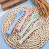 Dinnerware Sets 3 In 1 Travel Portable Cutlery Set Japan Style Wheat Straw Knife Fork Spoon Student Kids Kitchen Tableware