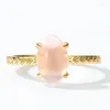 Cluster Rings Women Rose Quartz Ring S925 Sterling Silver 10k Gold Plated Pink Crystal Horse Eye Adjustable Natural Gemstone Fine Jewelry